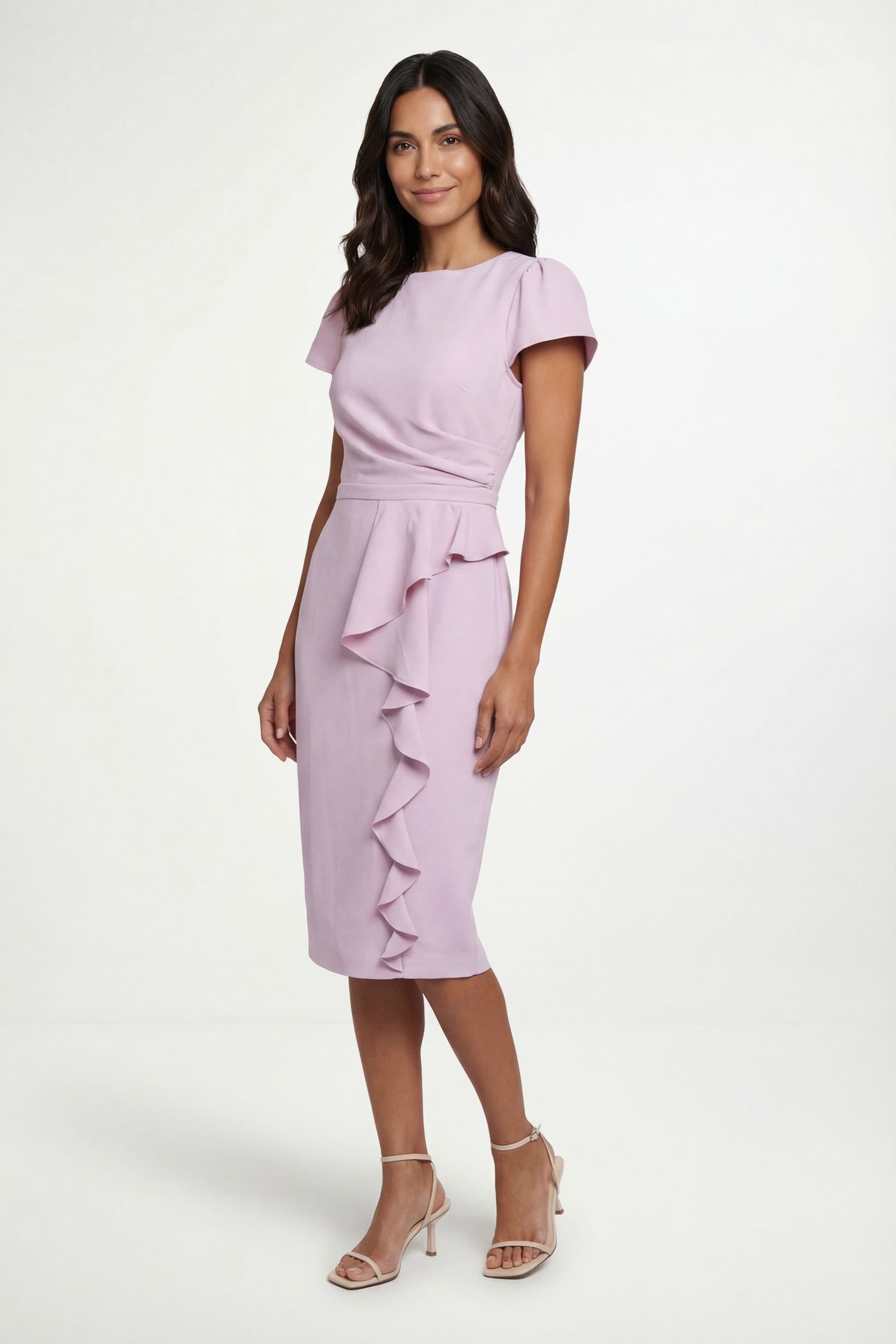 Wallis Wallis Women's Crepe Ruffle Pencil Dress in Lilac