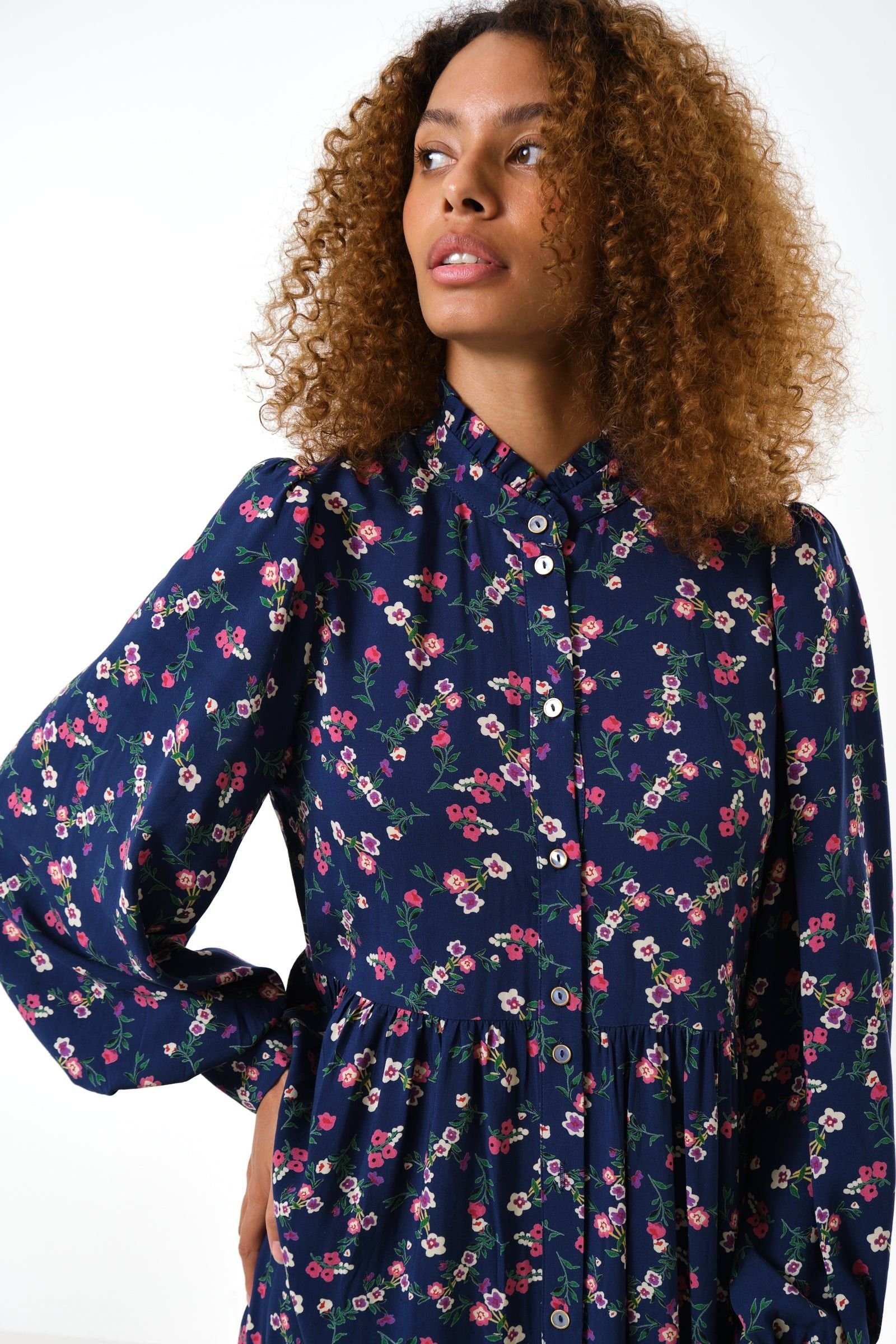 Louche Louche Women's Bricia Naïve Posy Print Tiered Midi Dress - Navy in Blue - 3