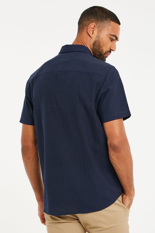 Threadbare Threadbare Men's 'Dragon' Cotton-Linen Blend Short-Sleeve Shirt in Navy - 2