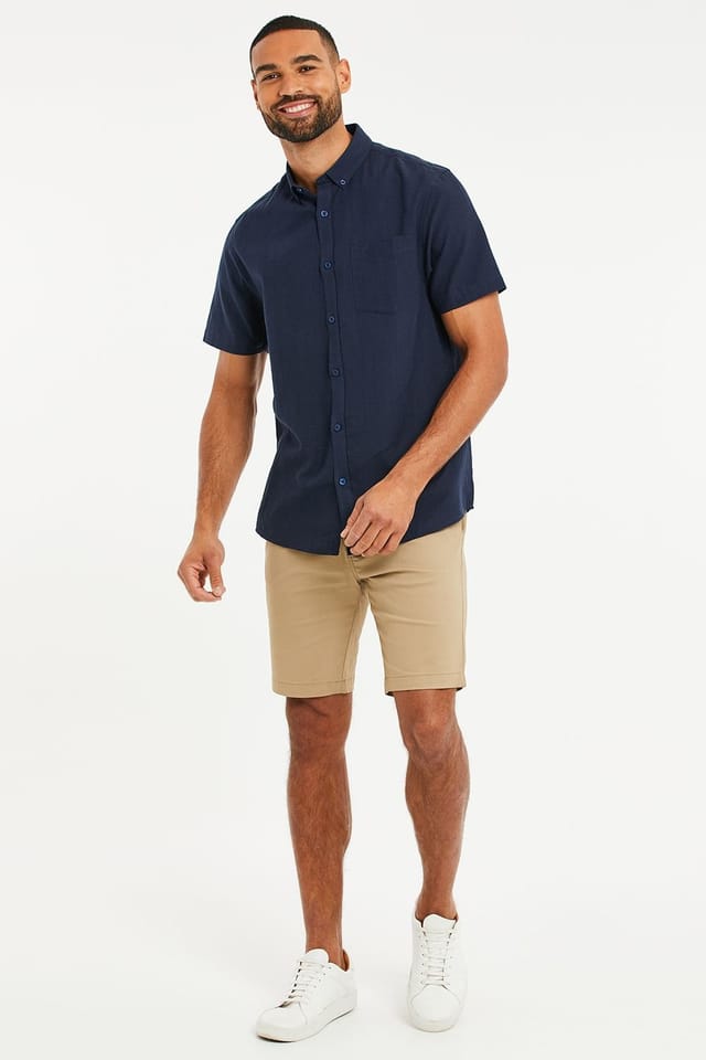 Threadbare Threadbare Men's 'Dragon' Cotton-Linen Blend Short-Sleeve Shirt in Navy - 3