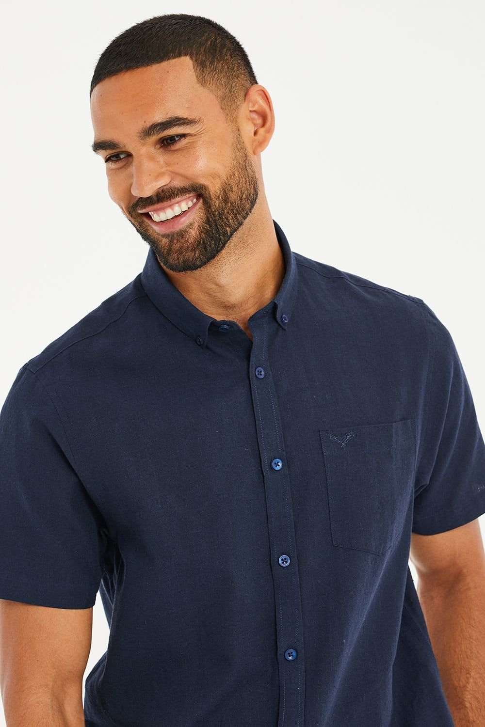Threadbare Threadbare Men's 'Dragon' Cotton-Linen Blend Short-Sleeve Shirt in Navy - 4