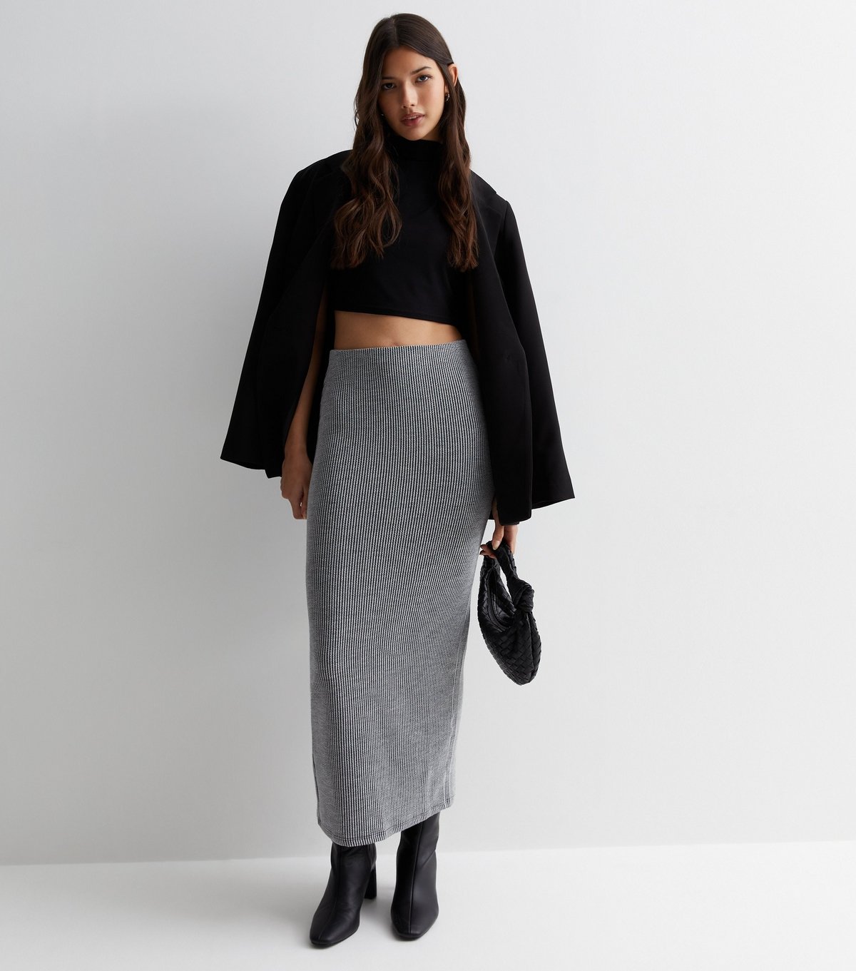 New Look Women's Grey Ribbed Jersey Midi Skirt New Look - 2