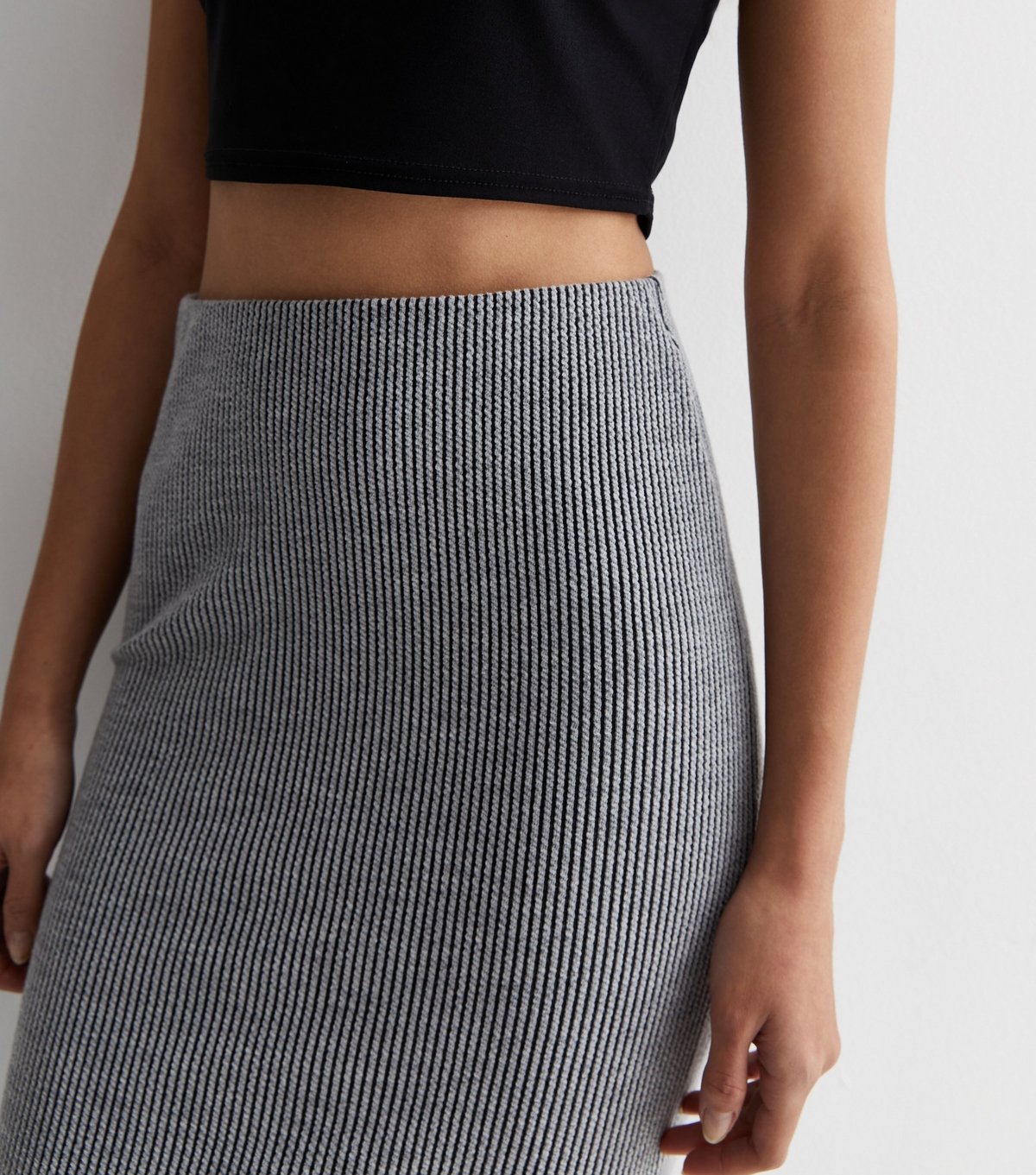 New Look Women's Grey Ribbed Jersey Midi Skirt New Look - 3