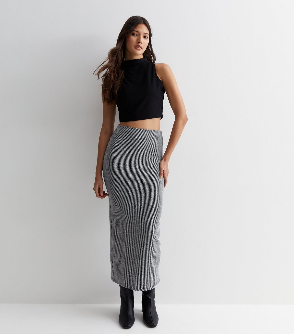 New Look Women's Grey Ribbed Jersey Midi Skirt New Look - 4