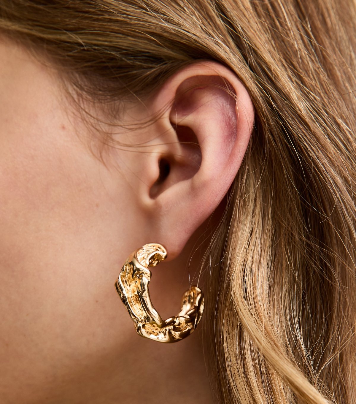 New Look Gold Tone Chunky Beaten Hoop Earrings New Look - 2