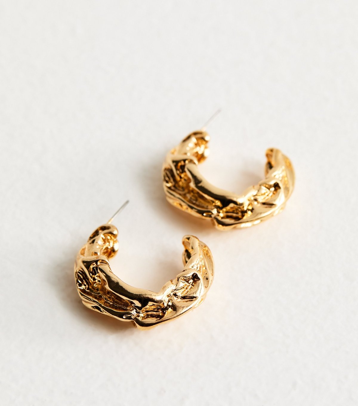 New Look Gold Tone Chunky Beaten Hoop Earrings New Look - 3