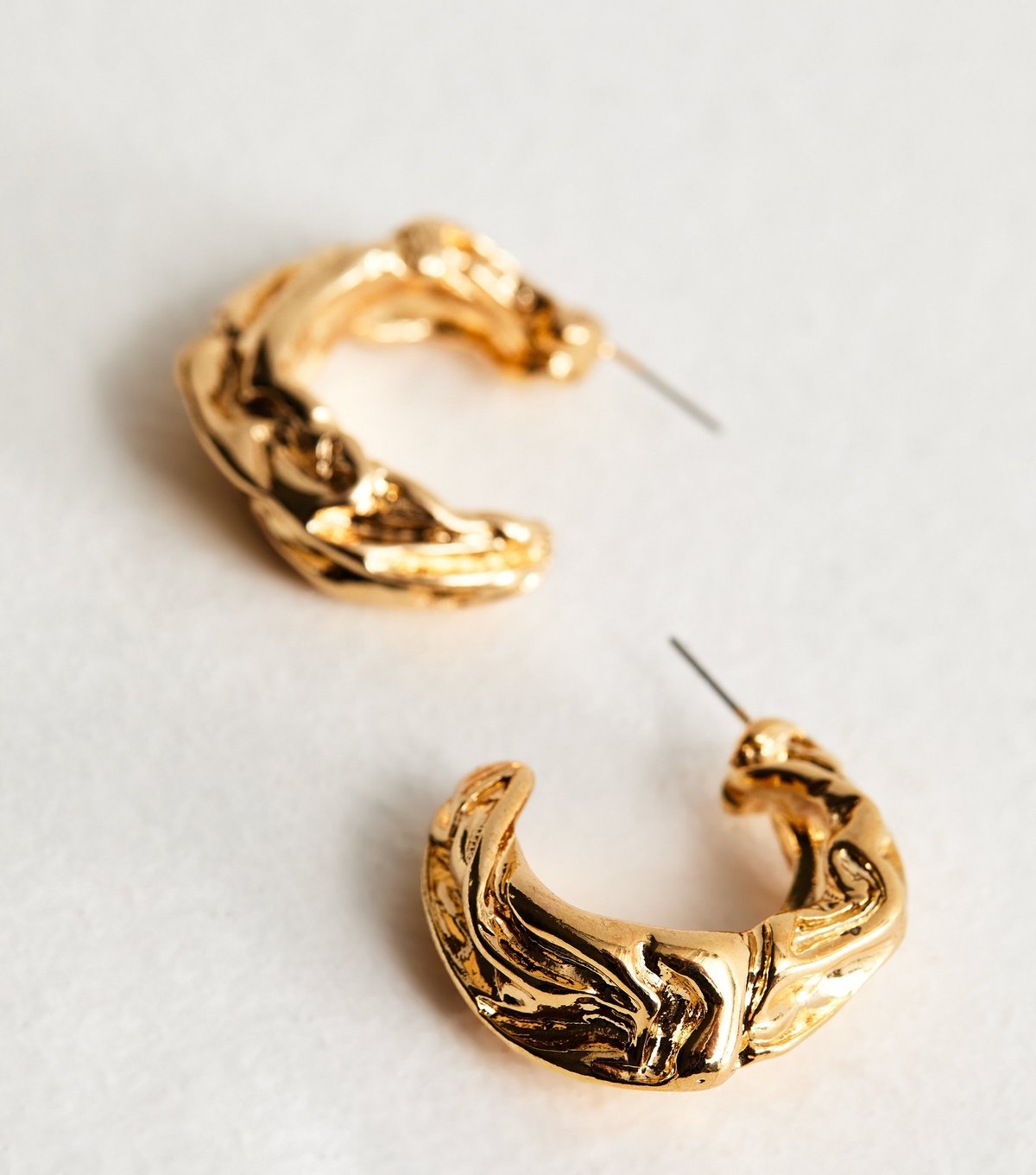 New Look Gold Tone Chunky Beaten Hoop Earrings New Look - 4