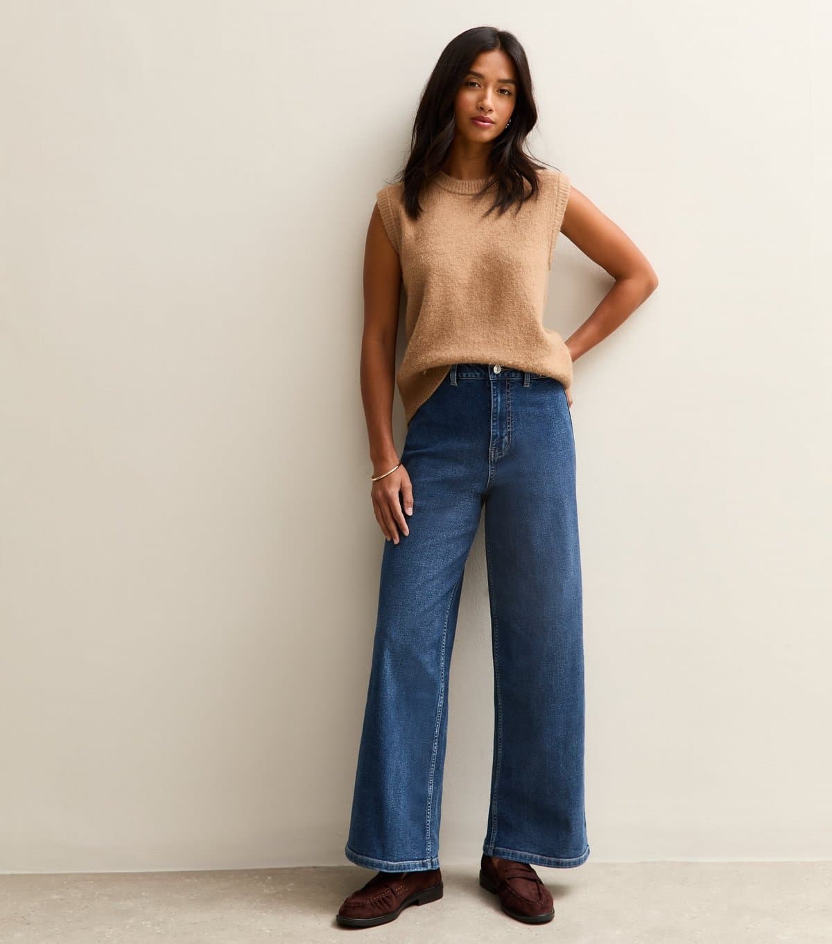 New Look Women's Petite Blue Stretch Wide Leg Jeans New Look