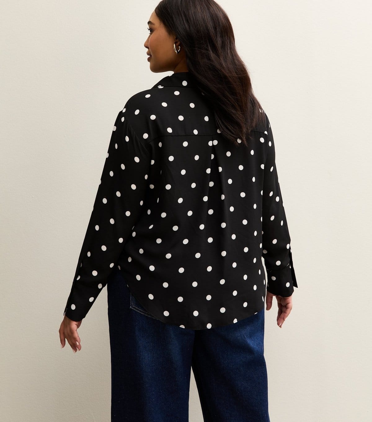 New Look Women's Plus Size Black Polka Dot Open Collar Shirt Curves New Look - 4