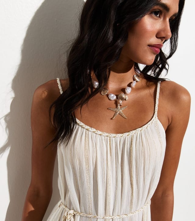 New Look Women's Cream Metallic Braided Trim Beach Maxi Dress New Look - 2