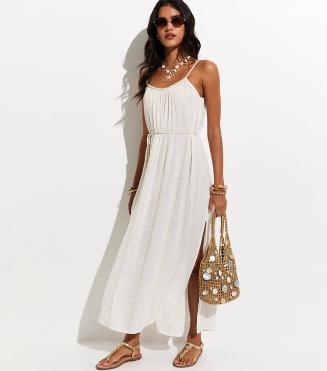 New Look Women's Cream Metallic Braided Trim Beach Maxi Dress New Look - 3