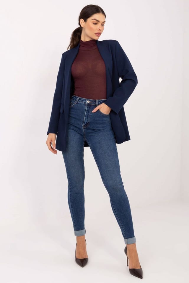 Love Lace Love Lace Women's Padded Shoulder Unfastened Blazer for Work in Blue - 2