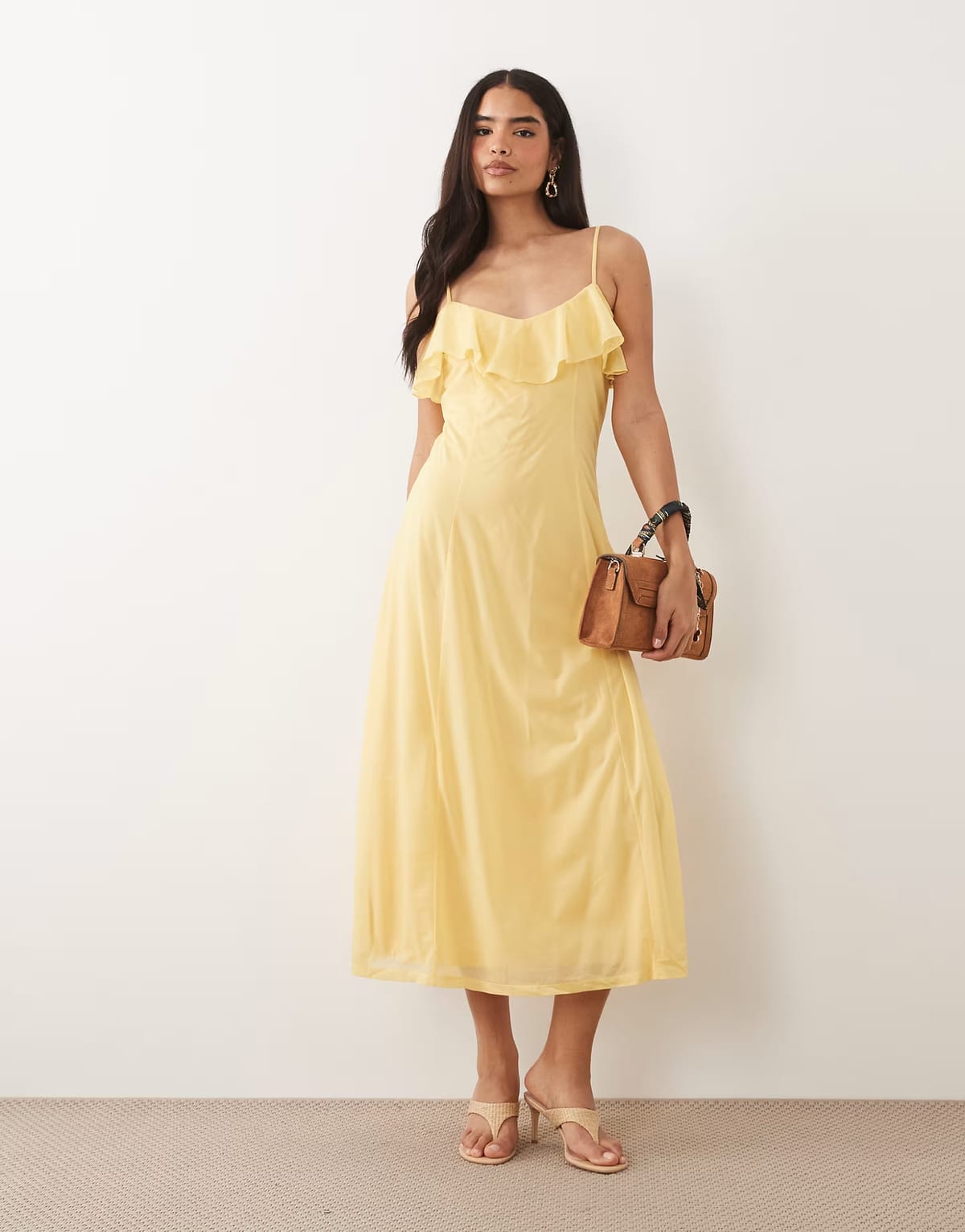 ASOS Vero Moda ruffle bust chiffon midi cami dress in golden yellow - 1