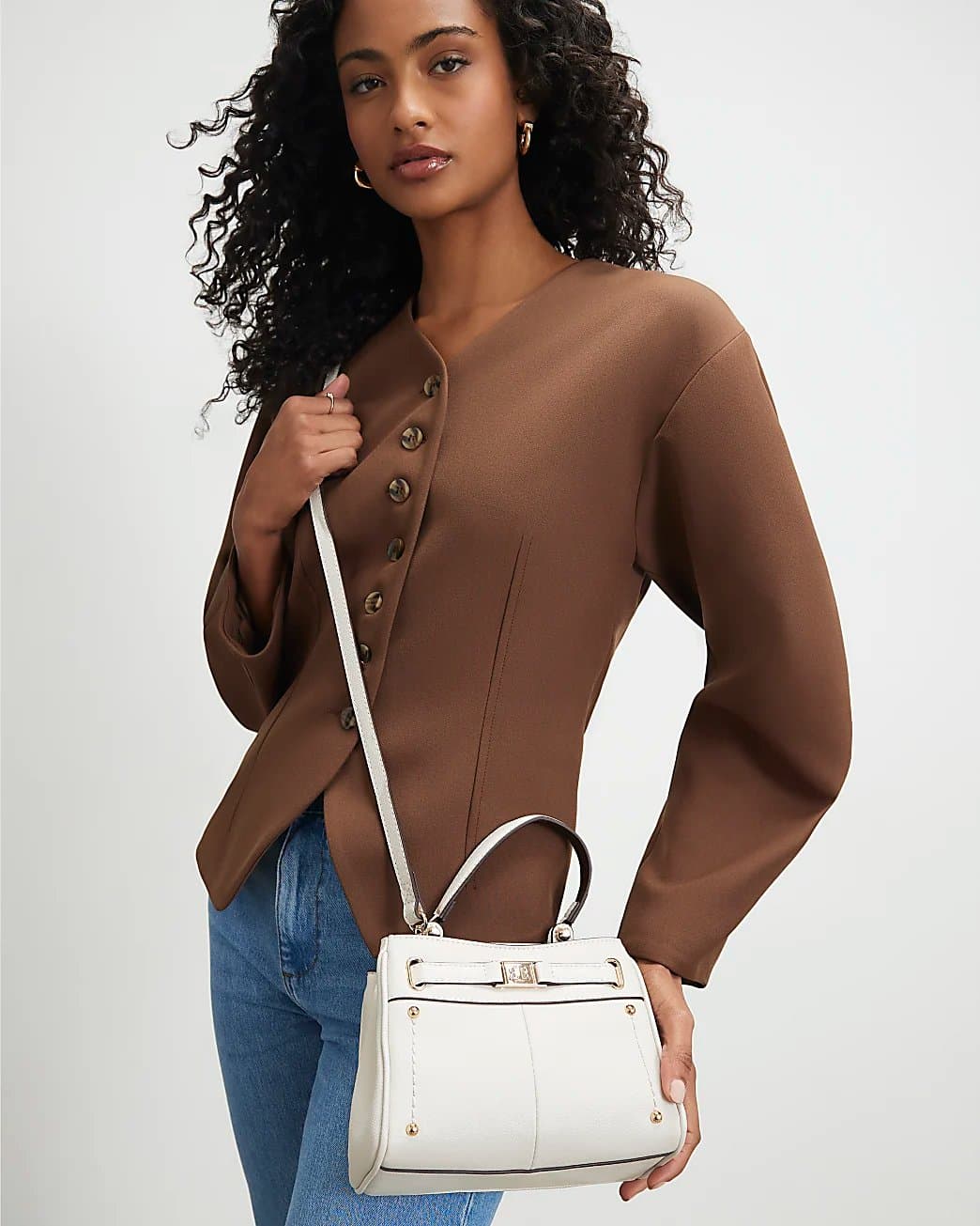 River Island River Island Womens Cream Mini Pocketed Bar Front Tote Bag