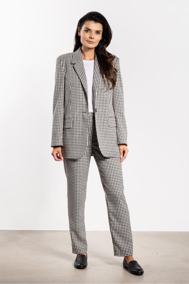 Love Lace Love Lace Women's Elegant Checkered Cigarette Trousers with Pockets in White - 2