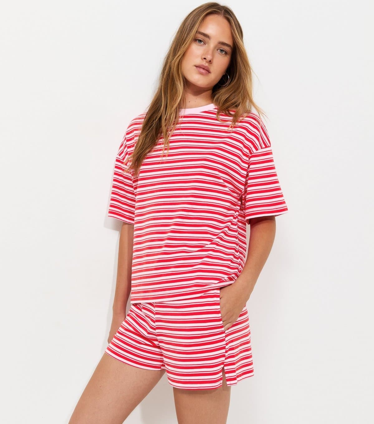 New Look New Look Pink Striped Side Split Shorts
