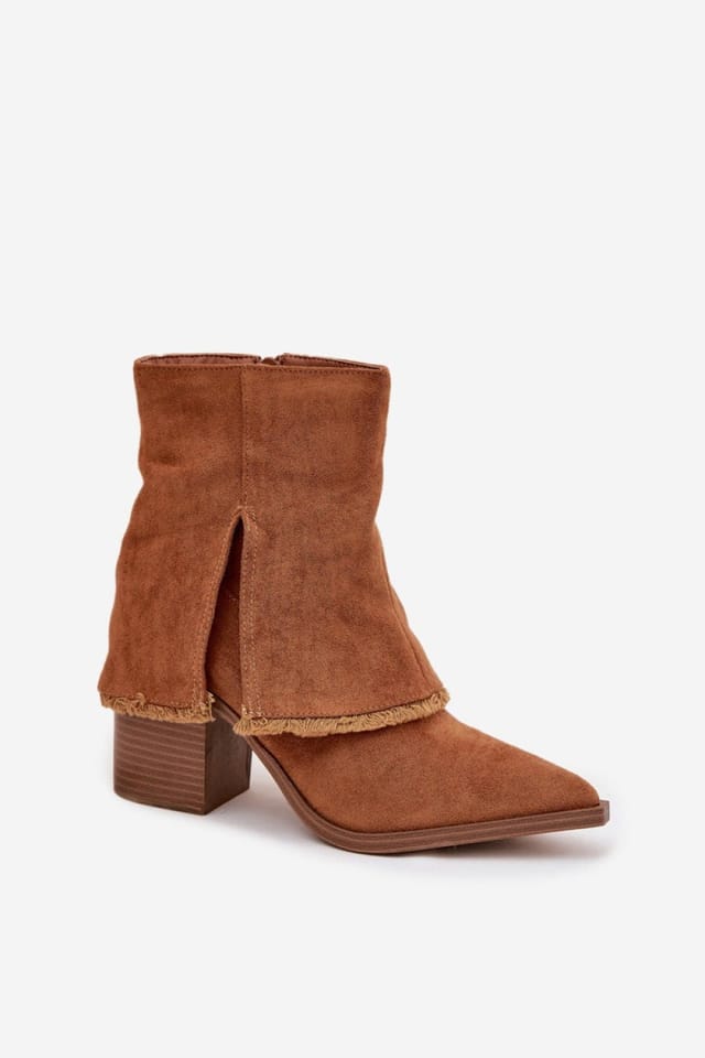 Love Lace Love Lace Women's Heel Column Ankle Boots with Folded Upper Pointed Toe Comfort in Brown - 2
