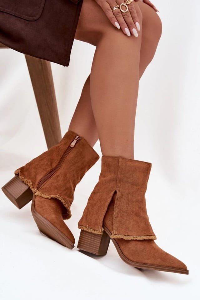Love Lace Love Lace Women's Heel Column Ankle Boots with Folded Upper Pointed Toe Comfort in Brown - 3