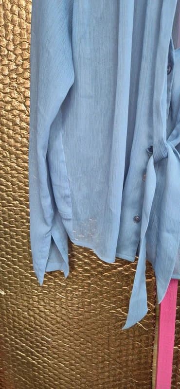 Topshop Topshop Size 10 Blue Chiffon Pussybow Long Sleeve Blouse Top (326/282/v)