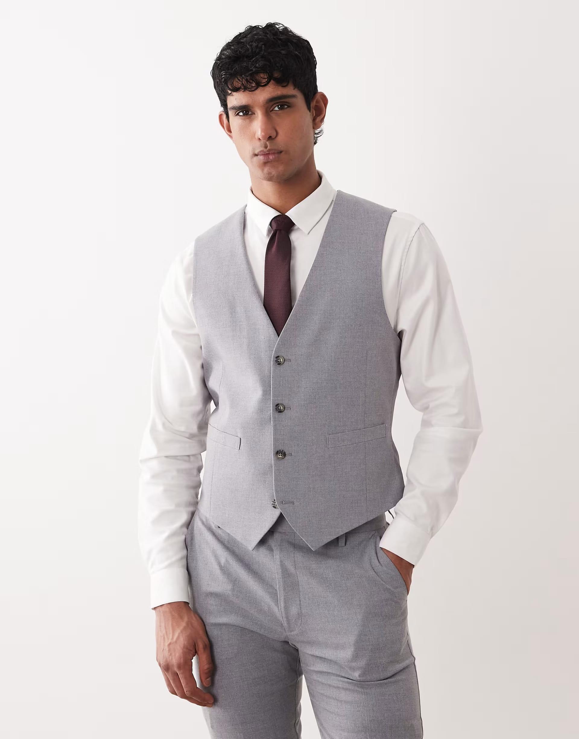 ASOS DESIGN Grey Wool Skinny Suit Waistcoat