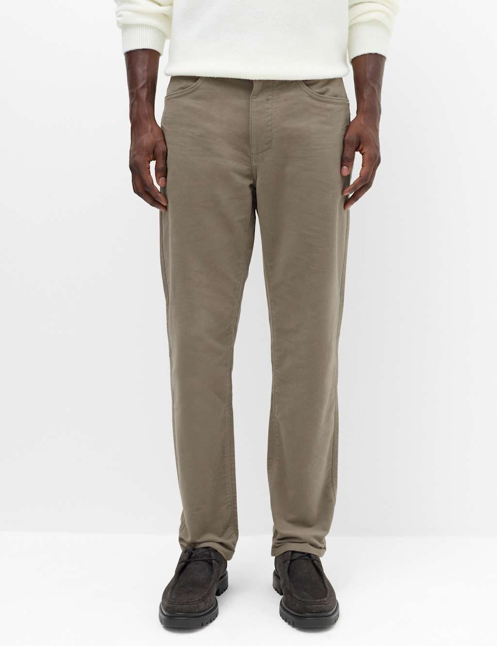 Marks & Spencer M&S Straight Fit Italian Moleskin 5 Pocket Trousers Clay