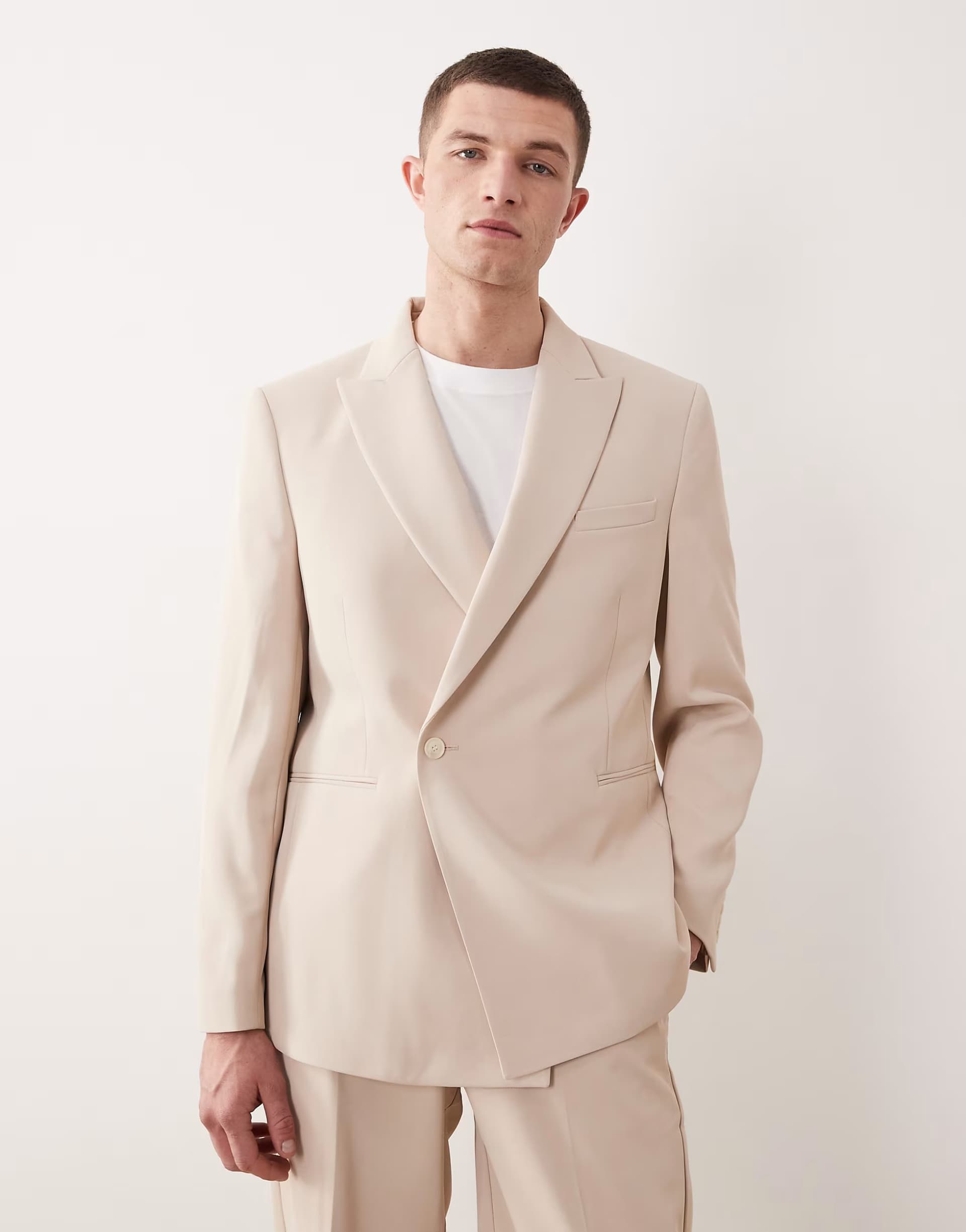 ASOS ASOS DESIGN double breasted regular suit jacket with wrap detail in beige