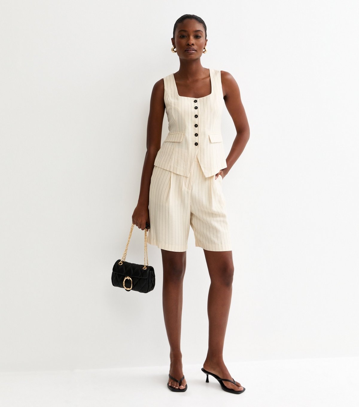 New Look Women's Cream Stripe Square Neck Waistcoat New Look - 2