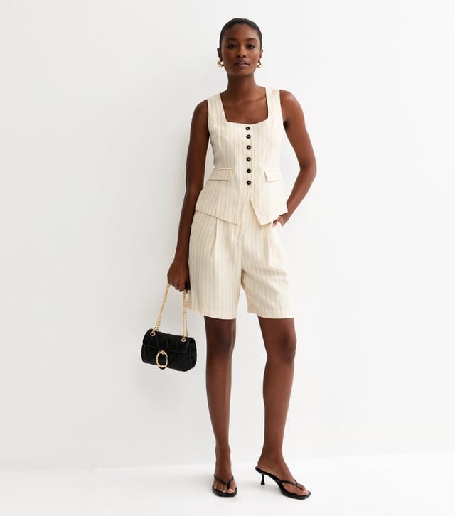 New Look Women's Cream Stripe Square Neck Waistcoat New Look - 2