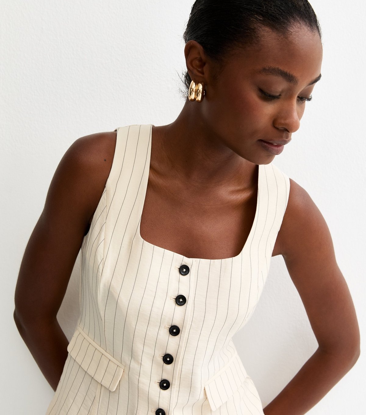 New Look Women's Cream Stripe Square Neck Waistcoat New Look - 3