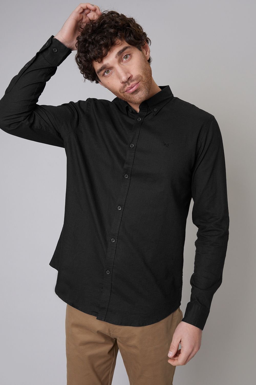 Threadbare Threadbare Men's 'Bale' Linen Blend Long Sleeve Shirt in Black - 2