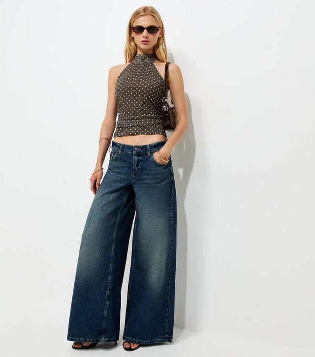 New Look Women's Brown Mesh Polka Dot High Neck Halter Top New Look - 2