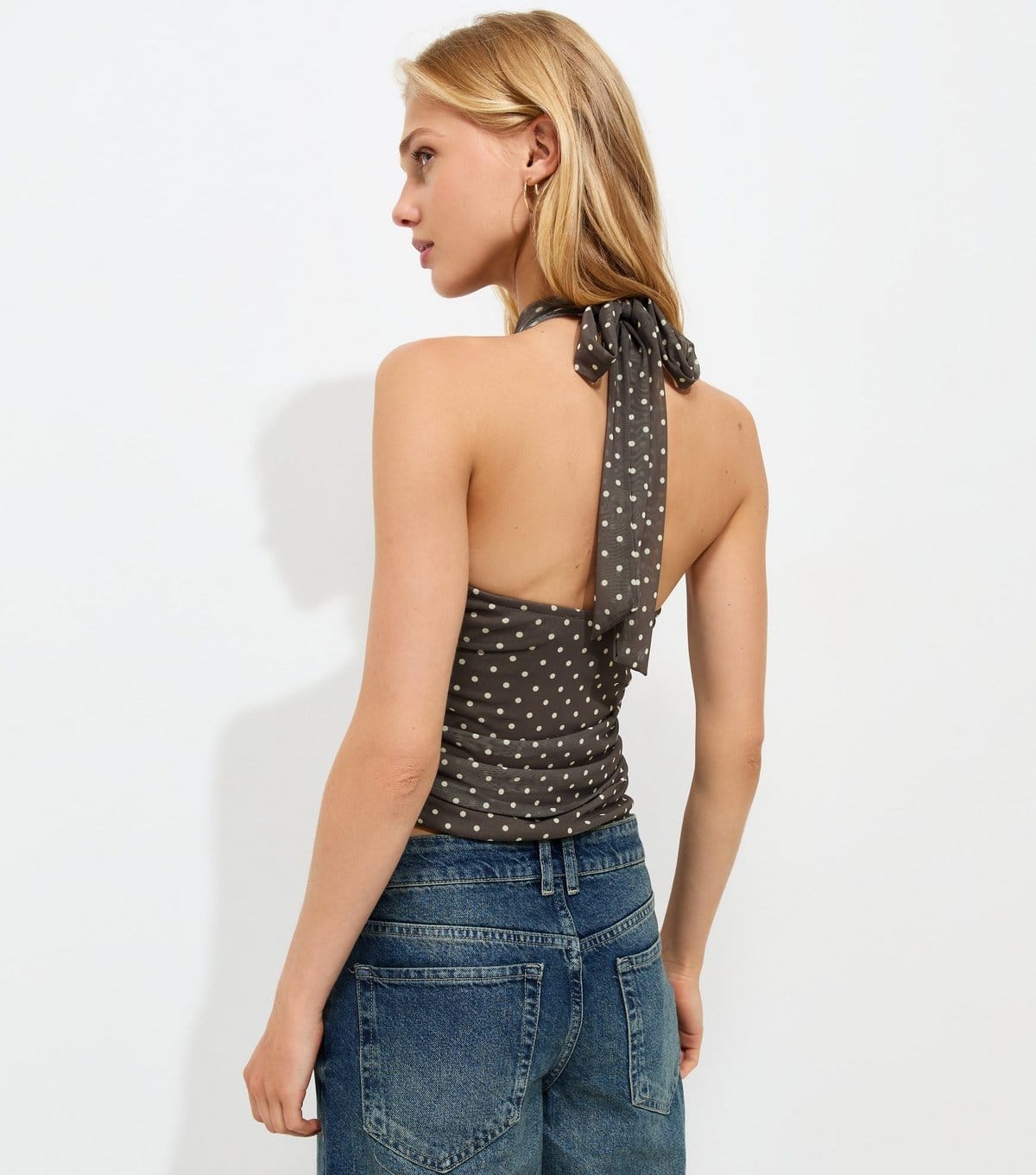 New Look Women's Brown Mesh Polka Dot High Neck Halter Top New Look - 4