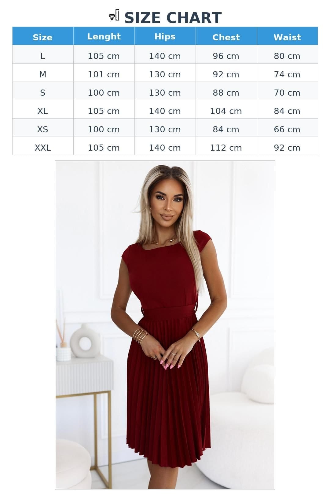 Love Lace Love Lace Women's Pleated Short Sleeve Day Dress with Belt in Red - 4