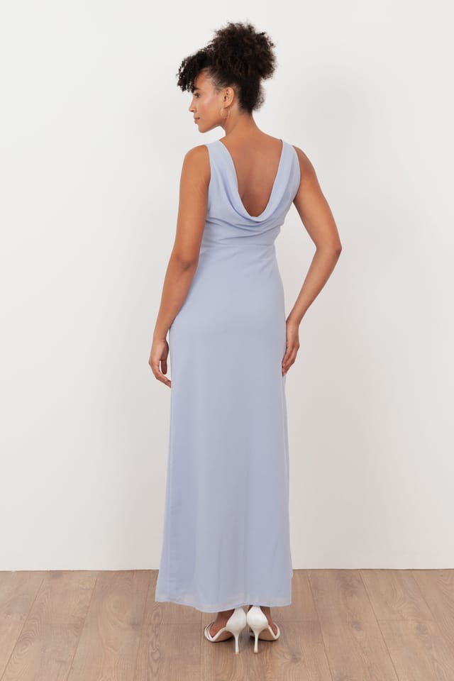 Maya Deluxe Maya Deluxe Women's Floral Embroidery Cowl Back Maxi Dress in Light Blue - 2
