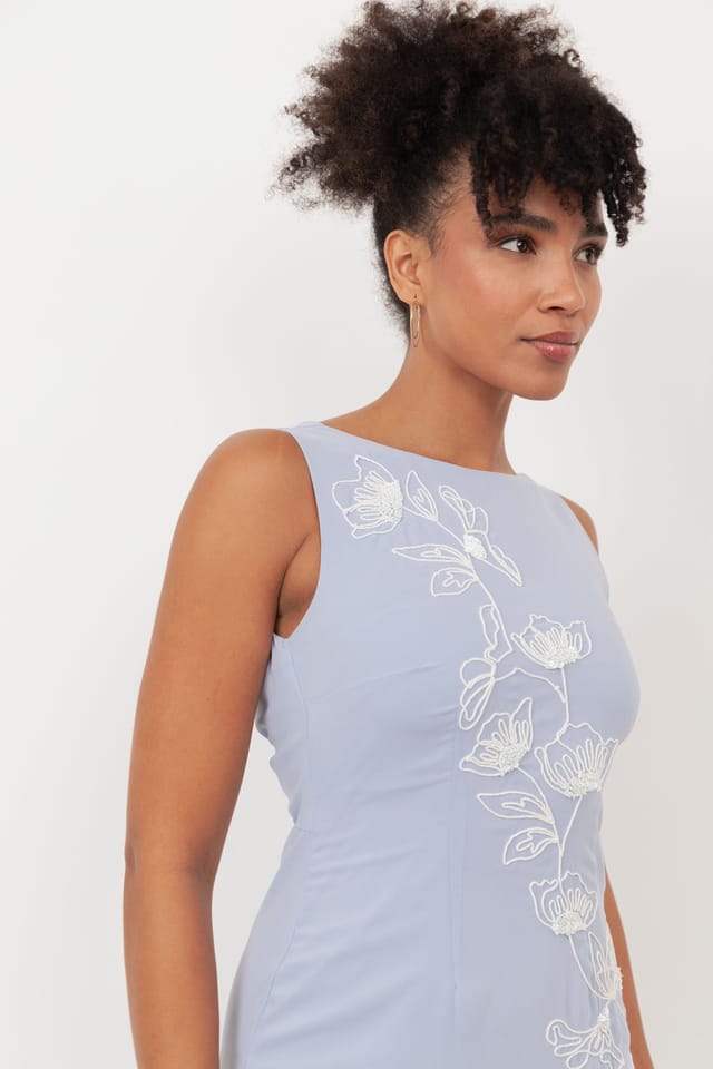 Maya Deluxe Maya Deluxe Women's Floral Embroidery Cowl Back Maxi Dress in Light Blue - 3