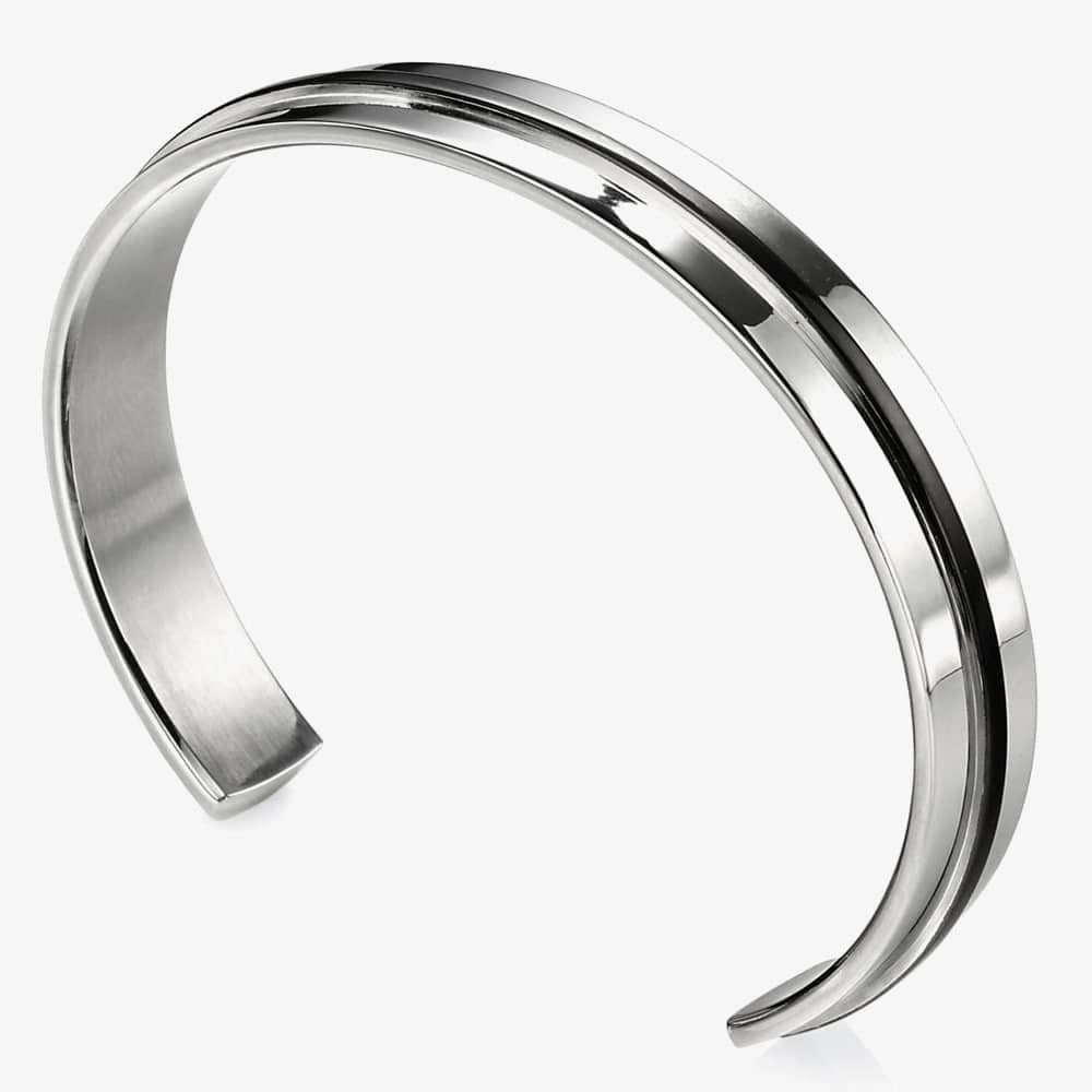 Fred Bennett Fred Bennett Men's Stainless Steel Black PVD Stripe Open Cuff