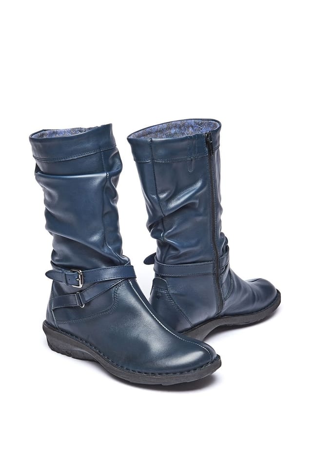 Moshulu Moshulu Women's 'Teacake' Slouchy Mid-Length Leather Boots in Indigo - 2