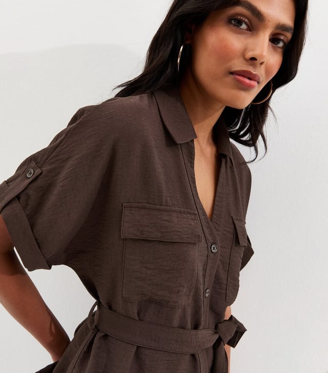 New Look Women's Dark Brown Utility Belted Shirt New Look - 2