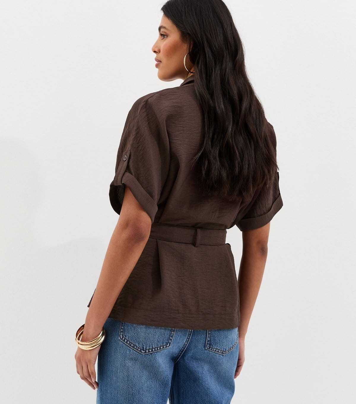 New Look Women's Dark Brown Utility Belted Shirt New Look - 4