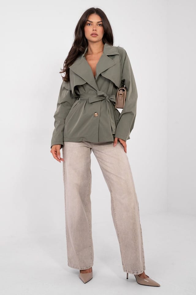 Love Lace Love Lace Women's Casual Belted Short Trench Coat for Work Style 223836 in Green - 2