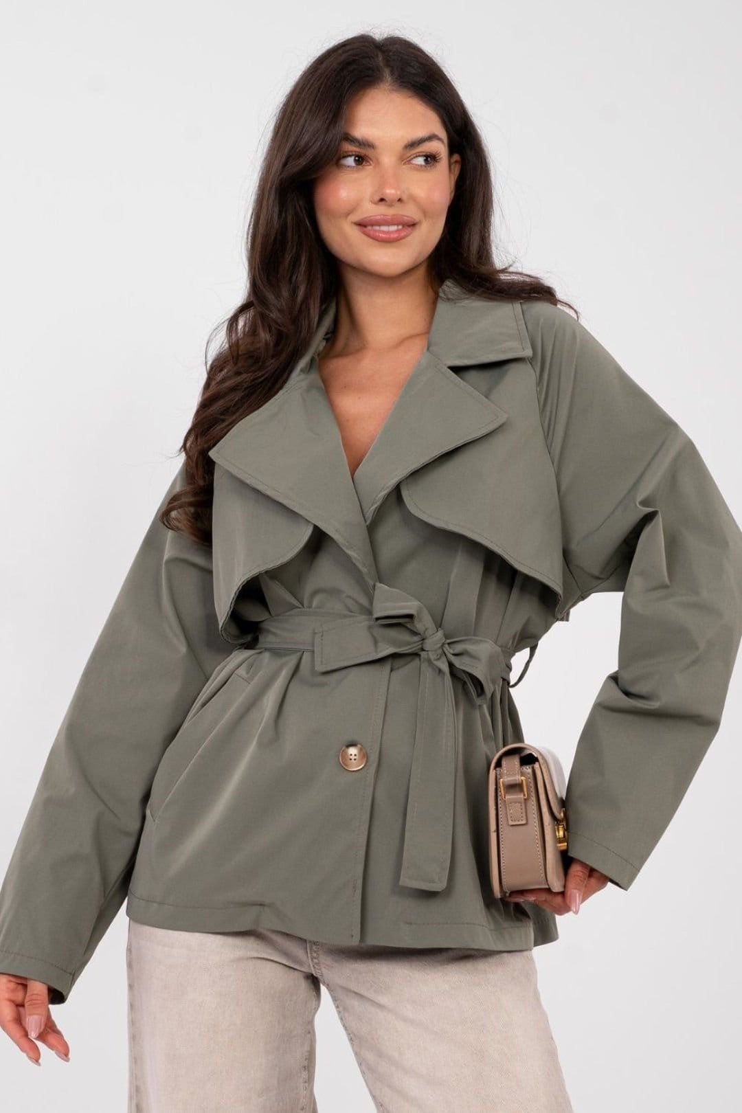 Love Lace Love Lace Women's Casual Belted Short Trench Coat for Work Style 223836 in Green - 4