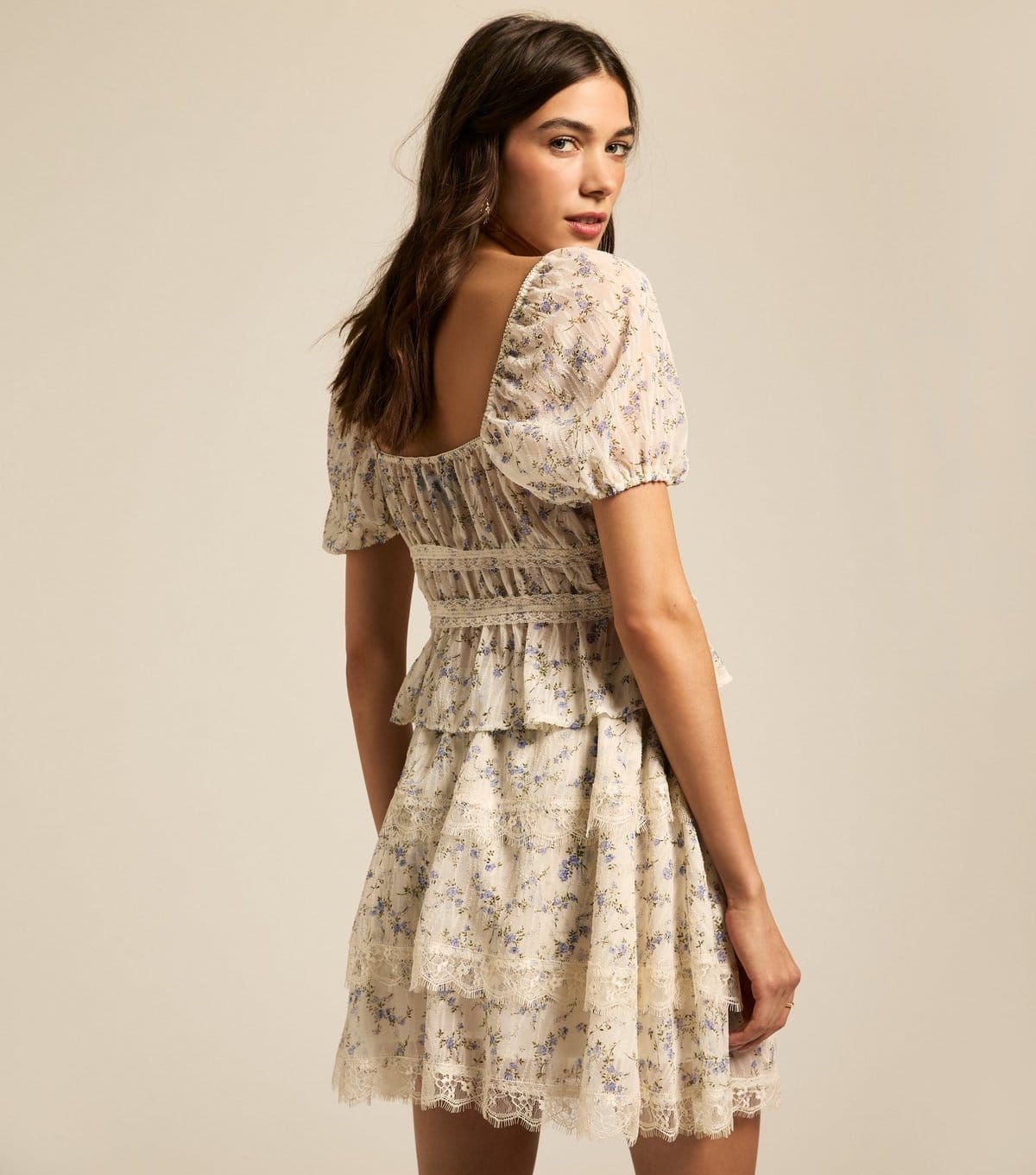 New Look Women's Cream Floral Print Lace Trimmed Tie Front Top New Look - 4