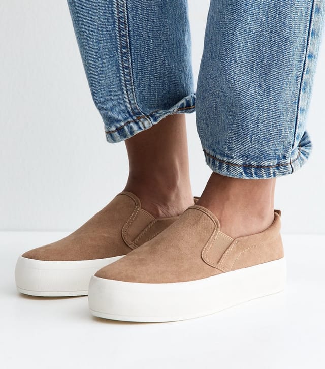 New Look Women's Light Brown Faux Suede Slip On Loafers Vegan New Look - 2