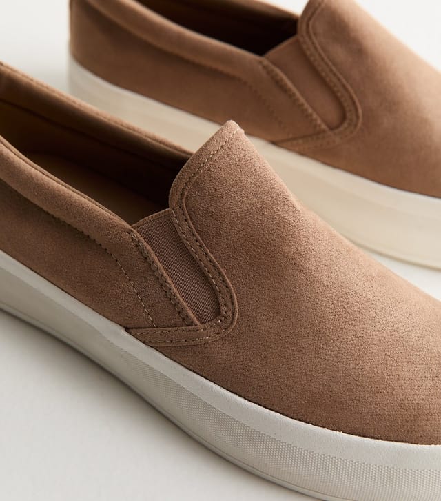 New Look Women's Light Brown Faux Suede Slip On Loafers Vegan New Look - 3