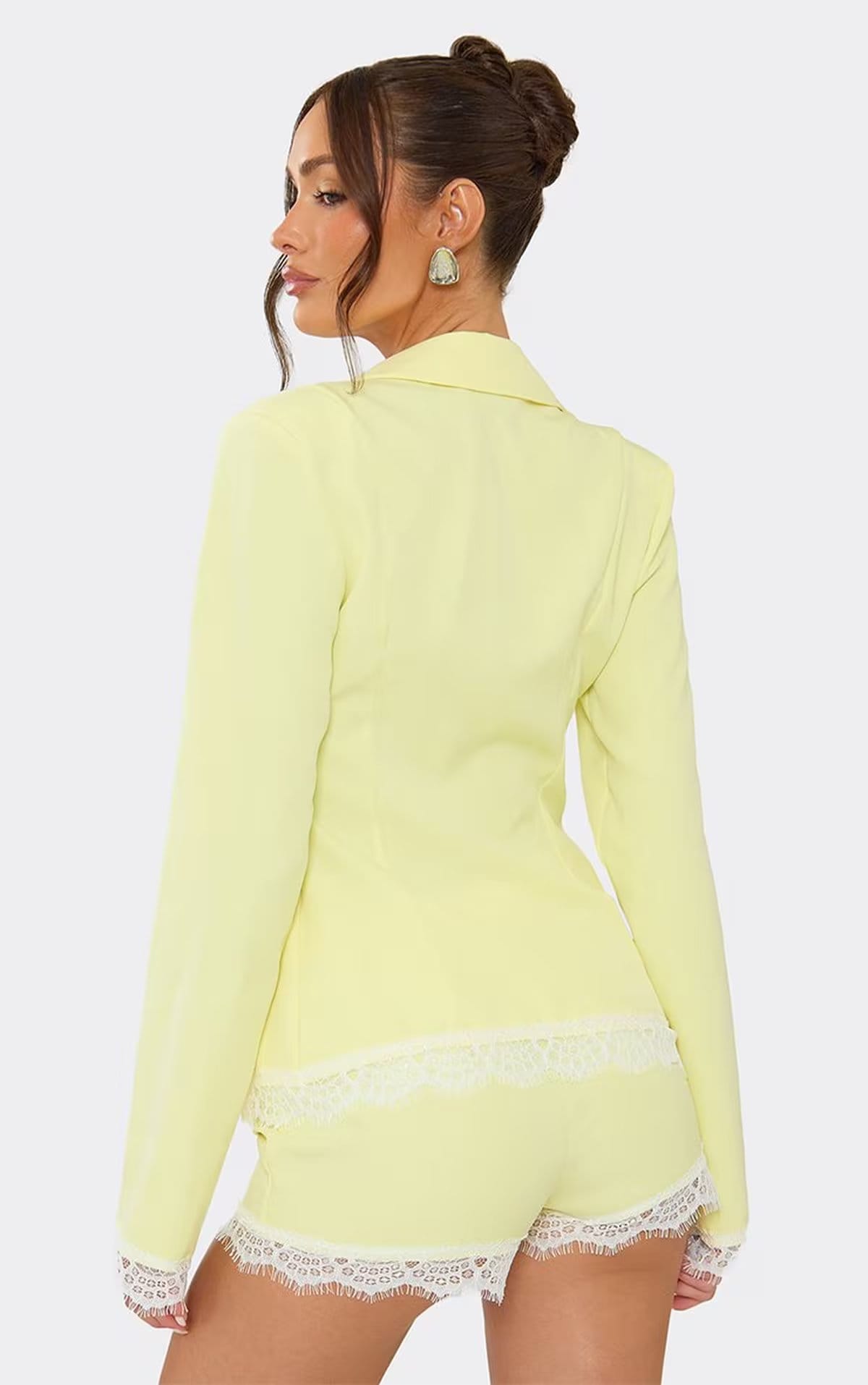 EGO Lemon Lace Trim Mini Shorts In Yellow, Women's Size UK 6