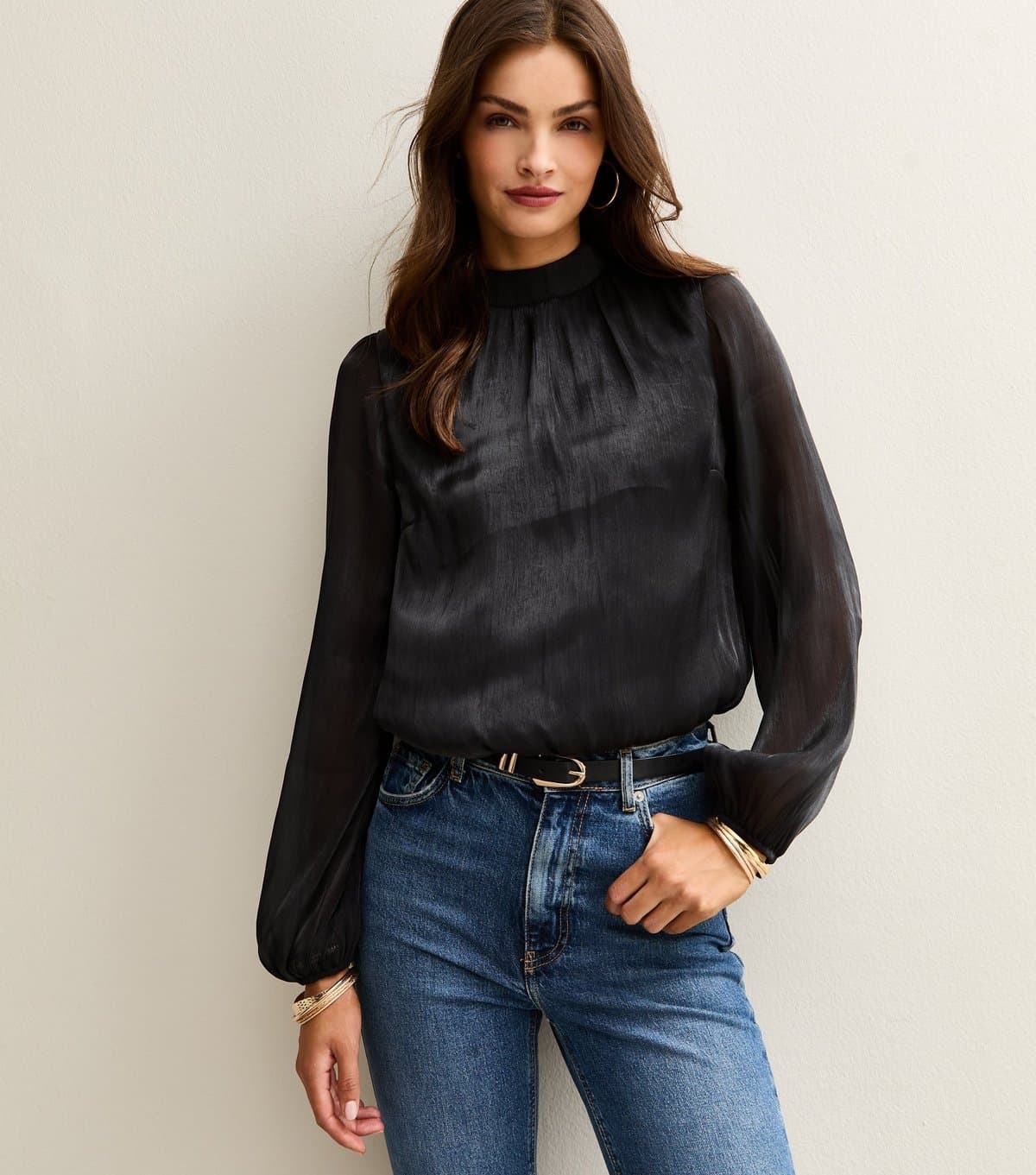 New Look New Look Black Sheer Long Sleeve Blouse
