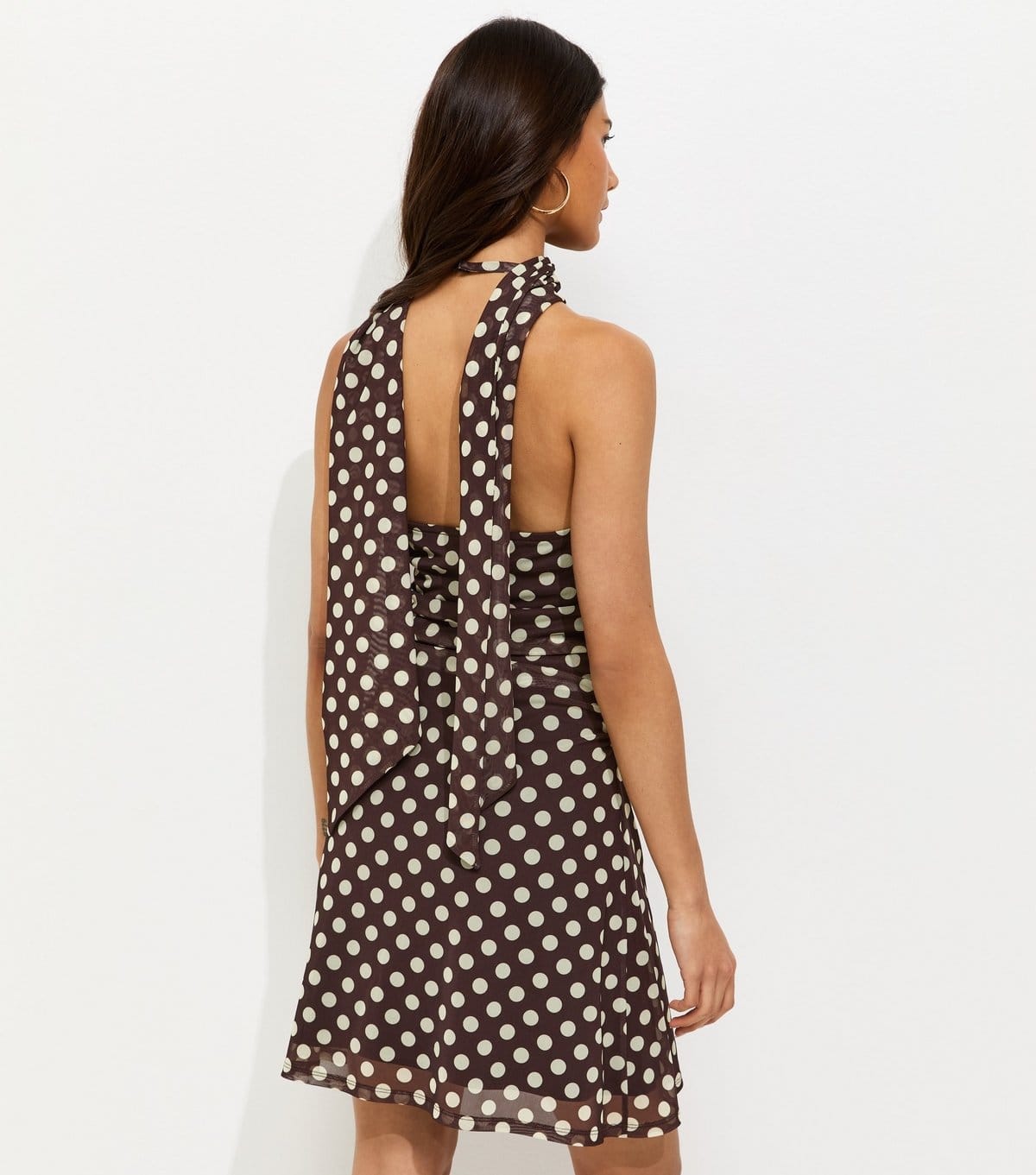 New Look Women's Brown Polka Dot Halter Neck Mesh Mini Dress New Look - 4