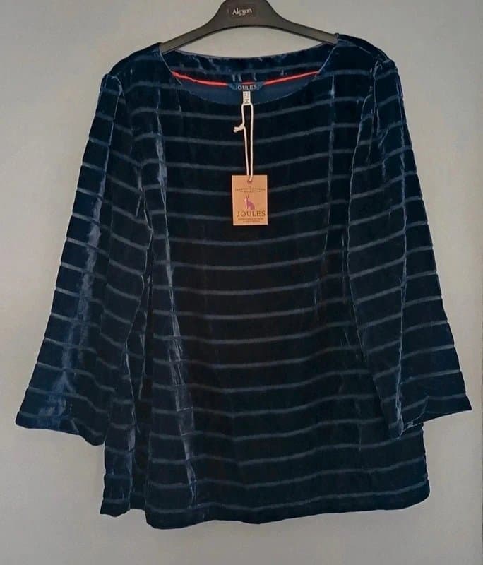 Joules Joules Maude Navy Velvet 3/4 Sleeve Length Top RRP £60 - size 14