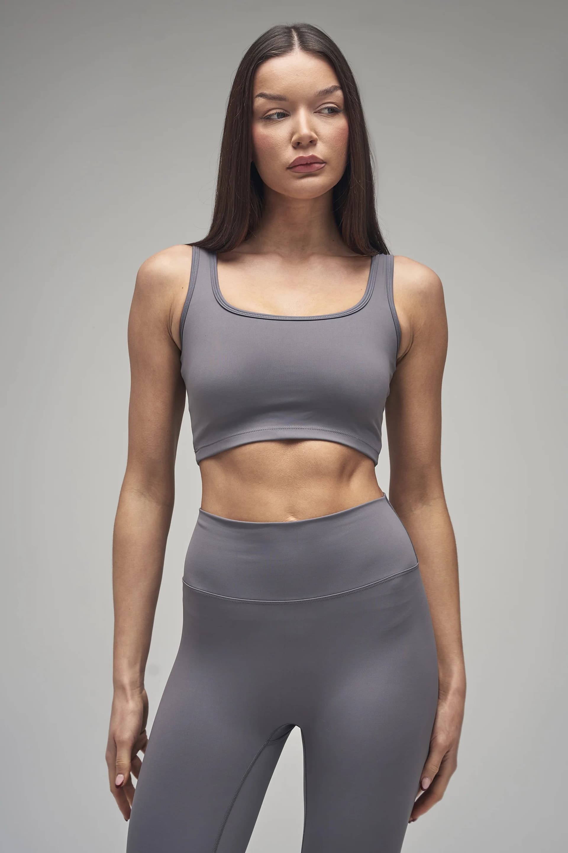 Kaiia Kaiia Sculpt Square Neck Crop Top Slate Grey