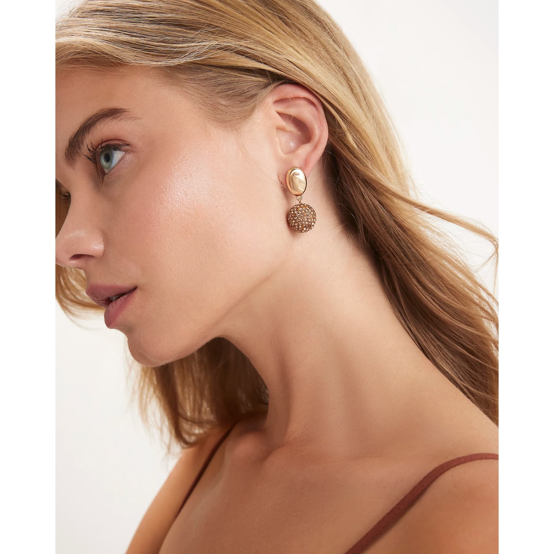 River Island River Island Womens Gold Diamante Ball Drop Earrings